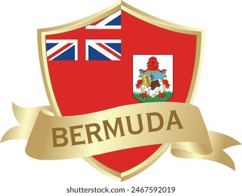 Flag of bermuda as around the metal gold shield with bermuda flag