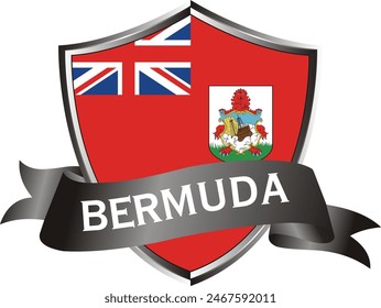 Flag of bermuda as around the metal silver shield with bermuda flag