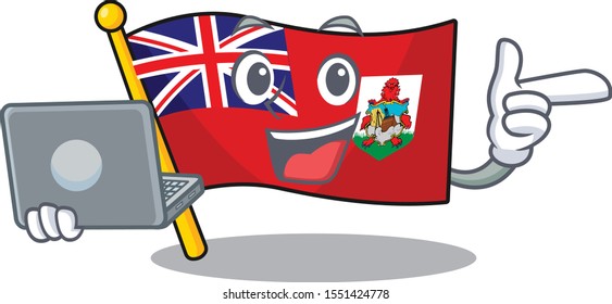 flag bermuda cartoon in with bring laptop character shape