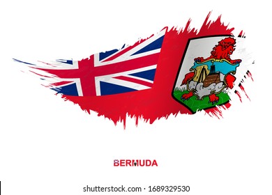 Flag of Bermuda in grunge style with waving effect, vector grunge brush stroke flag.