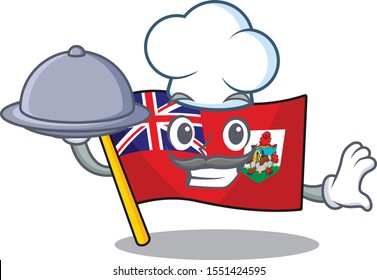 flag bermuda isolated cartoon chef holding food the mascot