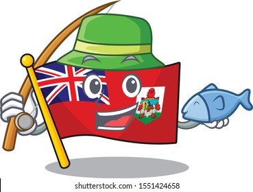 Flag Bermuda Isolated Cartoon Fishing The Mascot