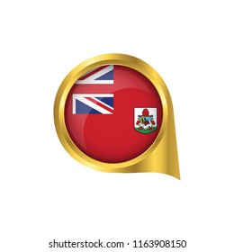 Flag of Bermuda, location map pin, pointer flag Bermuda, button gold, Icon country . Vector Illustration EPS10.