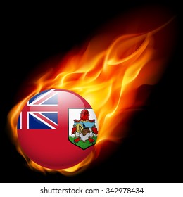 Flag of Bermuda as round glossy icon burning in flame