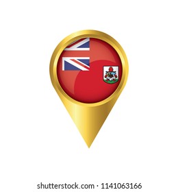 Flag of Bermuda.symbol check in Bermuda, golden map pointer with the national flag of Bermuda in the button. vector illustration.