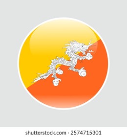 The flag of bhutan. Circle icon flag. Button flag icon. glossy circle badge. 3d illustration.	