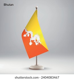 Bandera de Bután colgada en un puesto de bandera. Utilizable para la presentación en la cumbre o en la conferencia