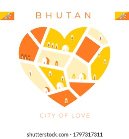 Flag of Bhutan with heart shaped landscape : Vector Illustration