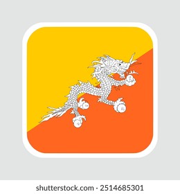 The flag of Bhutan. Flag icon. Standard color. flat vector square with rounded corners. Computer illustration. Digital illustration. Vector illustration.