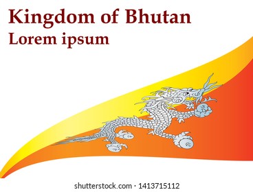 Flag of Bhutan, Kingdom of Bhutan. Template for award design, an official document with the flag of Bhutan. Bright, colorful vector illustration for graphic and web design.