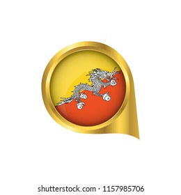 Flag of Bhutan, location map pin, pointer flag Bhutan, button gold, Icon country . Vector Illustration EPS10.