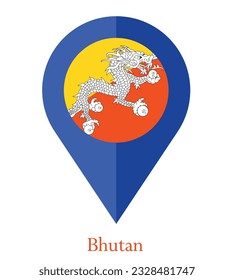 Flag of Bhutan, Flag of Bhutan Map pointer icon. Vector illustration flag pointer.
