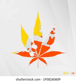 Flag of Bhutan in Marijuana leaf shape. The concept of legalization Cannabis in Bhutan. Medical cannabis illustration.