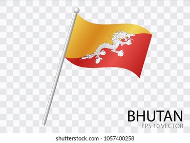 Flag of BHUTAN with flag pole waving in wind.Vector illustration