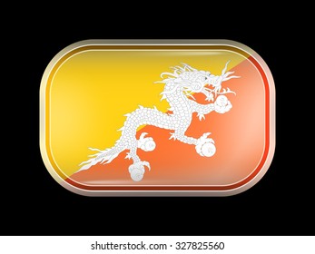 Flag of Bhutan. Rectangular Shape with Rounded Corners. This Flag is One of a Series of Glass Buttons