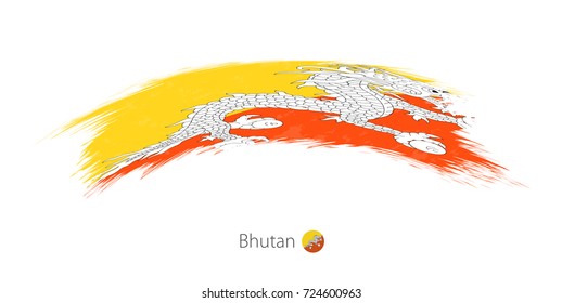 Flag of Bhutan in rounded grunge brush stroke. Vector illustration.