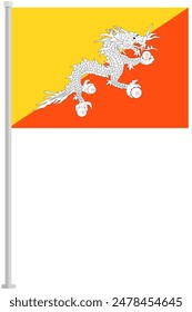 Flag of Bhutan with silver pole flat icon isolated on white background.