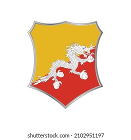 Flag of Bhutan with silver shield frame