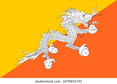 Flag of Bhutan. Vector and illustration. Accurate dimensions, element proportions and colors.
