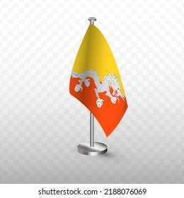 Flag of Bhutan. Vector illustration of a flag with flagpole on a transparent background (PNG).