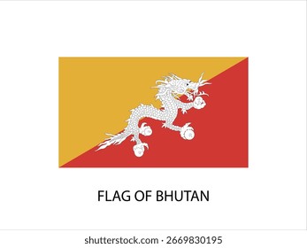 FLAG OF BHUTAN VECTOR, ILLUSTRATION WHITE BACKGROUND TYPOGRAPHY