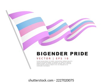 The flag of bigender pride hangs on a flagpole and flutters in the wind. A colorful logo of one of the LGBT flags. Sexual identification. Vector illustration on a white background.