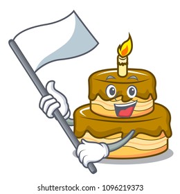 With flag birthday cake mascot cartoon