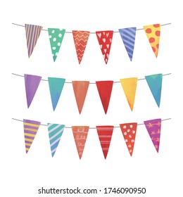 Flag for birthday decoration, greeting card, confetti, in watercolor style