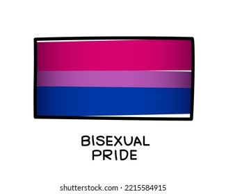Die Flagge des bisexuellen Stolzes. Ein farbiges Logo einer der LGBT-Flaggen. Pinselstriche, violette und blaue Pinselstriche, handgezeichnet. Schwarzer Umriss. Sexuelle Identifikation.