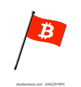 Bandera del símbolo de Bitcoin sobre un fondo naranja en el palo