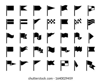 Flag black symbols. Start sport flags marking maps gps icons pennant collection vector set