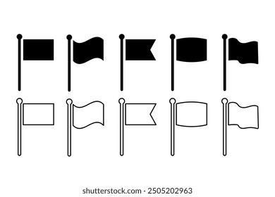 Flag black and white vector icon set isolated on white background