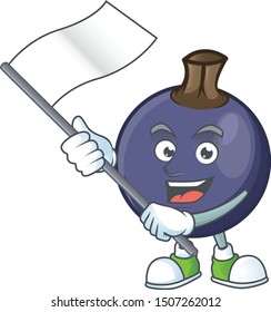 With flag blackcurrant cartoon mascot on white background
