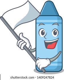 With flag blue crayon above a cartoon book