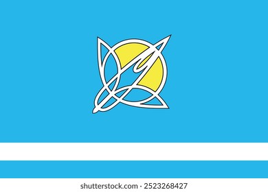 The flag is blue and white with a yellow sun and a white star. The design is simple and elegant, with the sun and star placed in the center of the flag