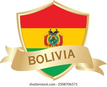 Flag of Bolivia as around the metal gold shield with Bolivia flag