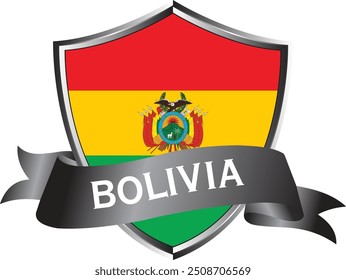 Flag of Bolivia as around the metal silver shield with Bolivia flag