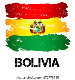 Flag of Bolivia from brush strokes in grunge style isolated on white background. Country in South America. Latin America. Vector illustration