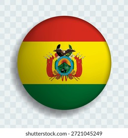 Flag of Bolivia circle button with shadow. flag icon. 3d icon