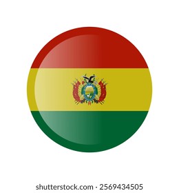 The flag of bolivia. Circle icon flag. Button flag icon. Standard color. 3d illustration. glossy circle badge	