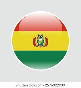 The flag of Bolivia. Circle icon flag. Button flag icon. glossy circle badge. 3d illustration.	