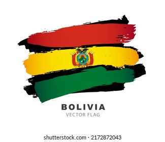 Flag of Bolivia. Colored brush strokes drawn by hand. Vector illustration isolated on white background. Colorful logo of the Bolivian flag.