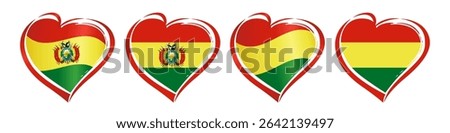 Flag of Bolivia creative design inside heart shape and isolated clipping mask. Travel business collection, holiday symbols. 3D and flat concept. Souvenir or clothing logo design. Branding graphic idea