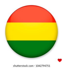 Flag of Bolivia in the form of a round button with a light glare and a shadow. 