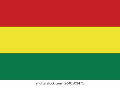 Flag of Bolivia with horizontal red, yellow and green stripes representing national identity, cultural pride and sovereignty in South America