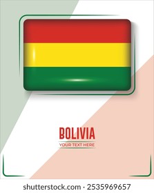 Bandera de Bolivia aislada sobre fondo blanco con texto. Anuncio, Póster, Vector, Plantilla, Maqueta, Fondo, Redes Sociales, Publicación, 3D.