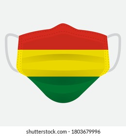 Flag of Bolivia on medical face mask Front side vector isolated on white background. EPS.file. Medical face mask concept protect people in country from virus.