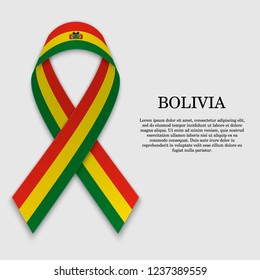 Flag of Bolivia on stripe ribbon isolated on white background. Template for independence day