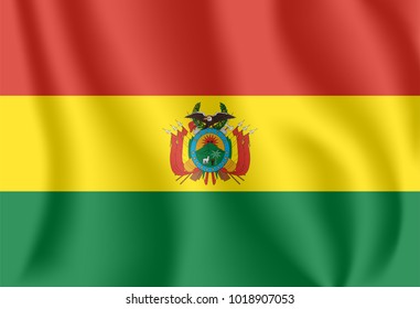 Flag of Bolivia. Realistic waving flag of Plurinational State of Bolivia. Fabric textured flowing flag of Bolivia.