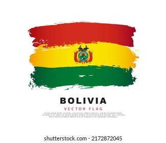 Bandera de Bolivia. Rojo, amarillo y verde pinceladas, dibujadas a mano. Ilustración vectorial aislada en fondo blanco. Logo colorido de la bandera boliviana.